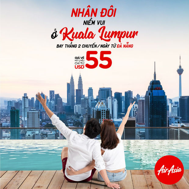 Air Asia tăng tần suất Đà Nẵng – Kuala Lumpur 2 chuyến/ngày